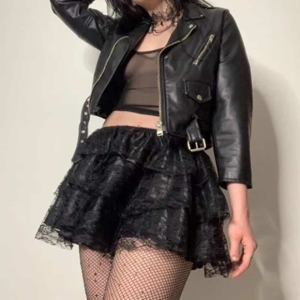 Unif vegan leather ‘Cropped Moto Jacket’, size small